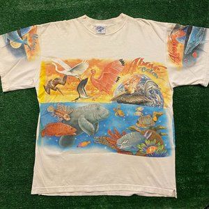 Vintage 90s Caribbean Soul Above & Below AOP T-Shirt Nature Marine Wildlife XL